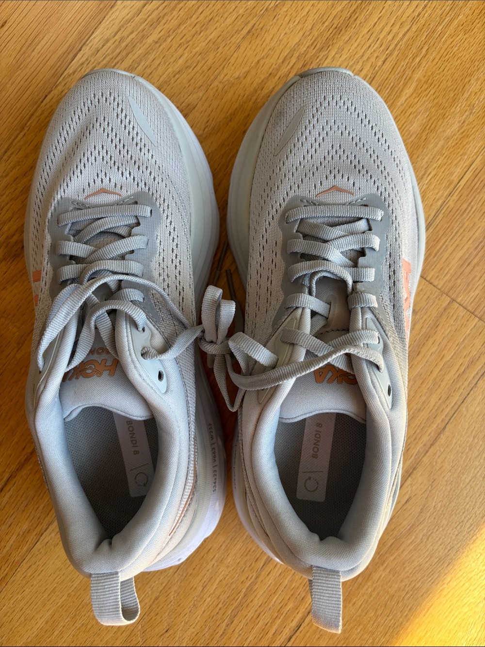 Hoka Bondi Women's Light Gray Athletic Running Shoes with Peach Accents